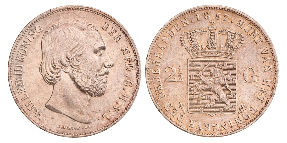 2½ gulden. Willem III. 1857. AU details.