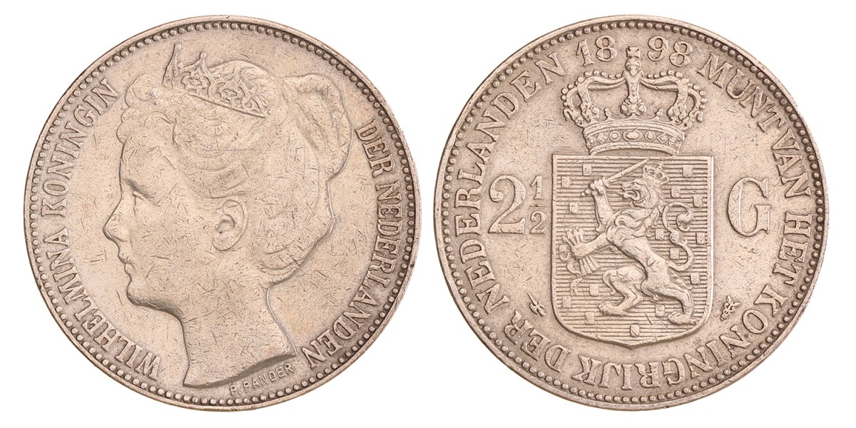 2½ gulden. Wilhelmina. 1898. Zeer Fraai +.