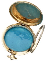 Vintage 14 kt. geelgouden medaillon hanger bezet met zaadparel en zwarte emaille.