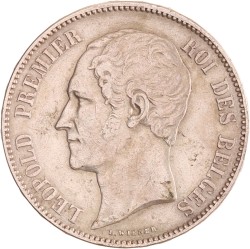 Belgium. Leopold I. 5 Francs. 1858.