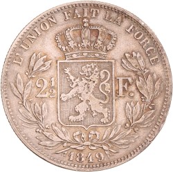 Belgium. Leopold I. 2½ Francs - Small head. 1849.