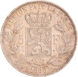 Belgium. Leopold II. 5 Francs. 1865.