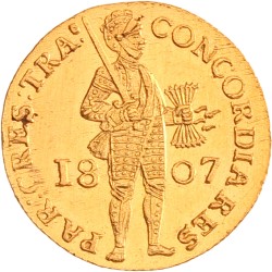 Gouden dukaat. Utrecht. Lodewijk Napoleon. 1807 met rechte 7. UNC details.