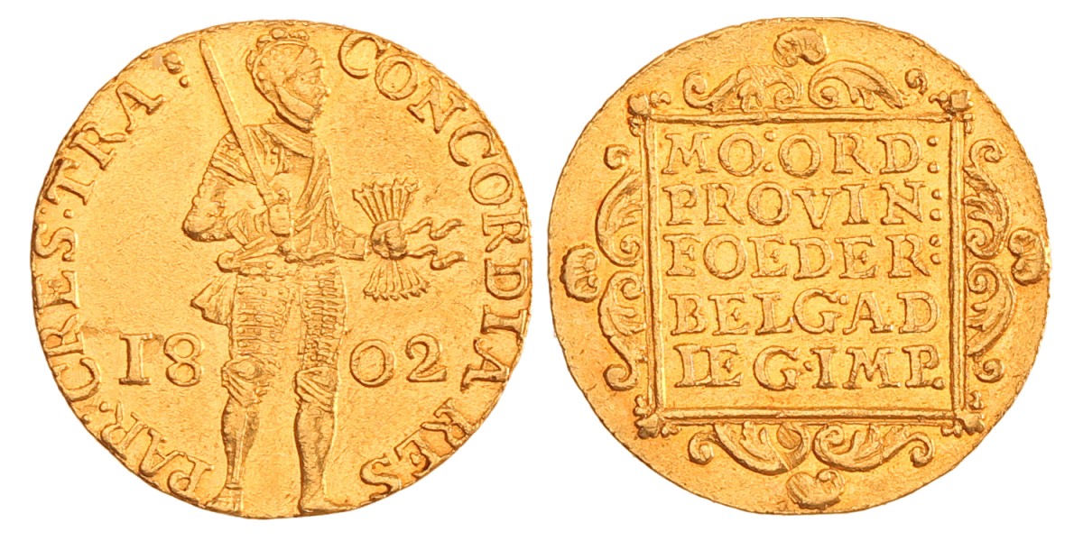 Gouden dukaat. Utrecht. 1802. Zeer Fraai +.