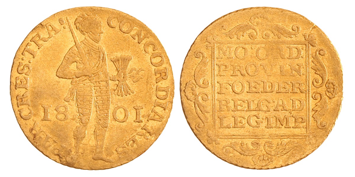 Gouden dukaat. Utrecht. 1801. Zeer Fraai.