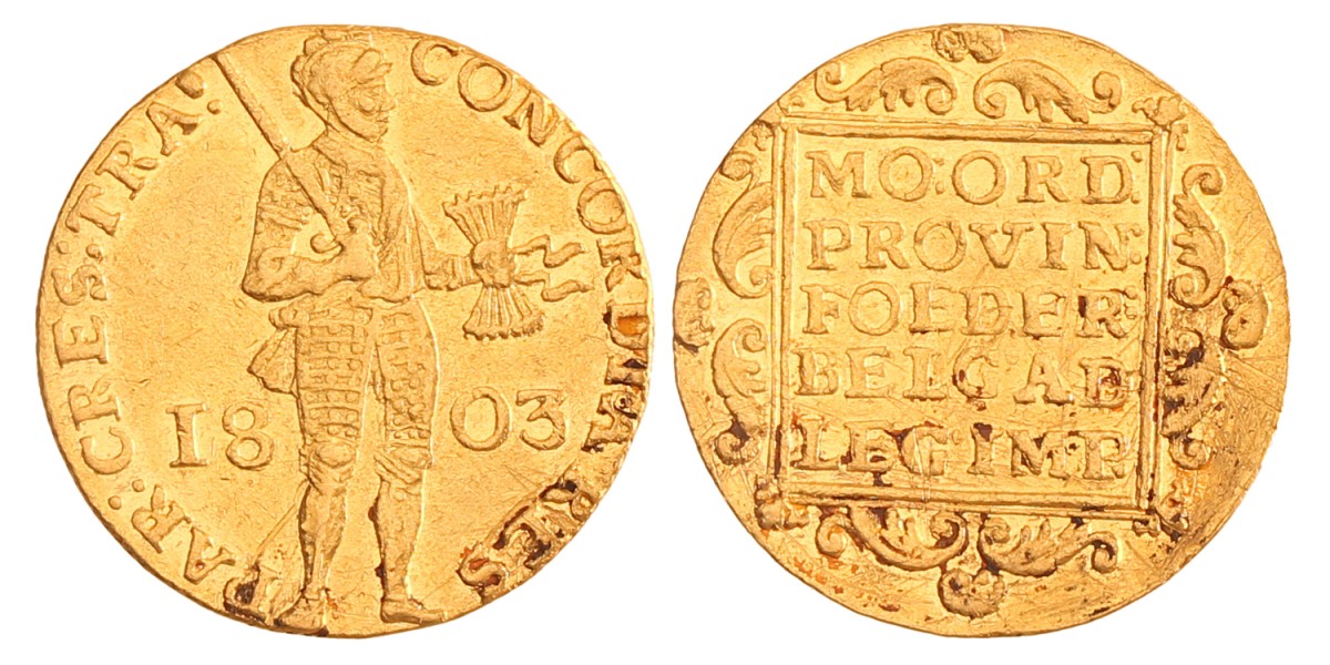 Gouden dukaat. Utrecht. 1803. Zeer Fraai.