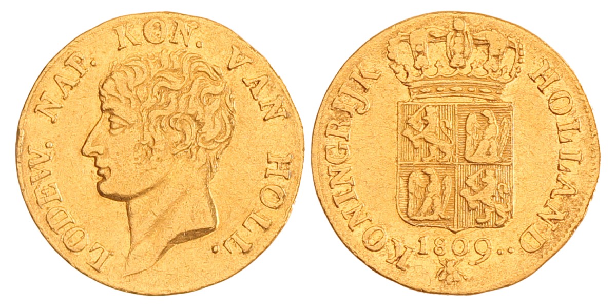 Gouden dukaat. Lodewijk Napoleon. 1809. Zeer Fraai.