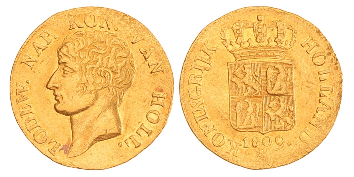 Gouden dukaat. Lodewijk Napoleon. 1809. Fraai / Zeer Fraai.
