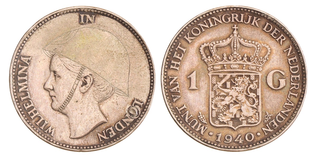 1 gulden. Wilhelmina in Londen. 1940. Zeer Fraai +.