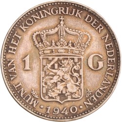 1 gulden. Wilhelmina in Londen. 1940. Zeer Fraai +.