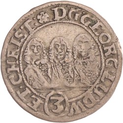 Silesia. Duchy of Liegnitz-Brieg-Wohlau. Georg III, Ludwig IV and Christian. 3 Kreuzer. 1651.