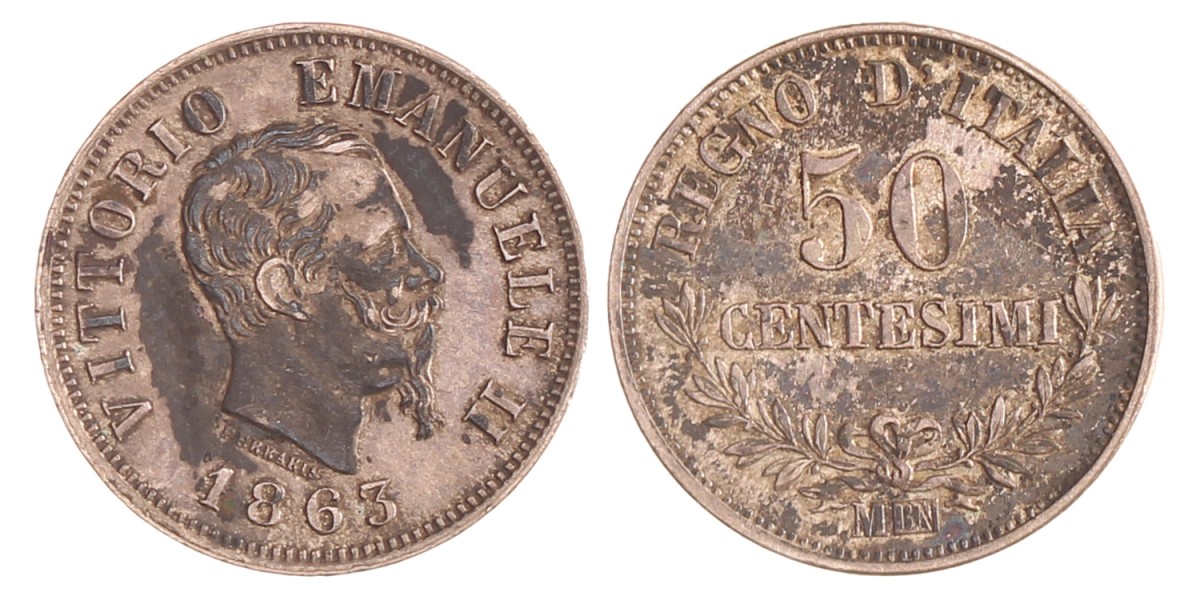 Italy. Kingdom. Vittorio Emanuele II. 50 Centesimi. 1863 M.
