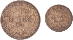 South Africa. Z.A.R. Lot (2) 1 Shilling and 3 Pence. 1892.