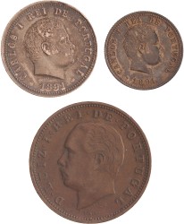 Portugal. Luiz I and Carlos I. 200, 100 and 20 Reis. 1883 and 1891.