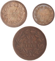 Portugal. Luiz I and Carlos I. 200, 100 and 20 Reis. 1883 and 1891.