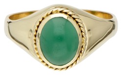 18 kt. Geelgouden vintage stirrup ring bezet met ca. 1.56 ct. chrysopraas.