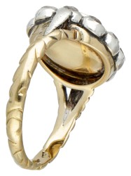 Vintage 14 kt. geelgouden rozet ring in Georgische stijl bezet met diamant in zilver.