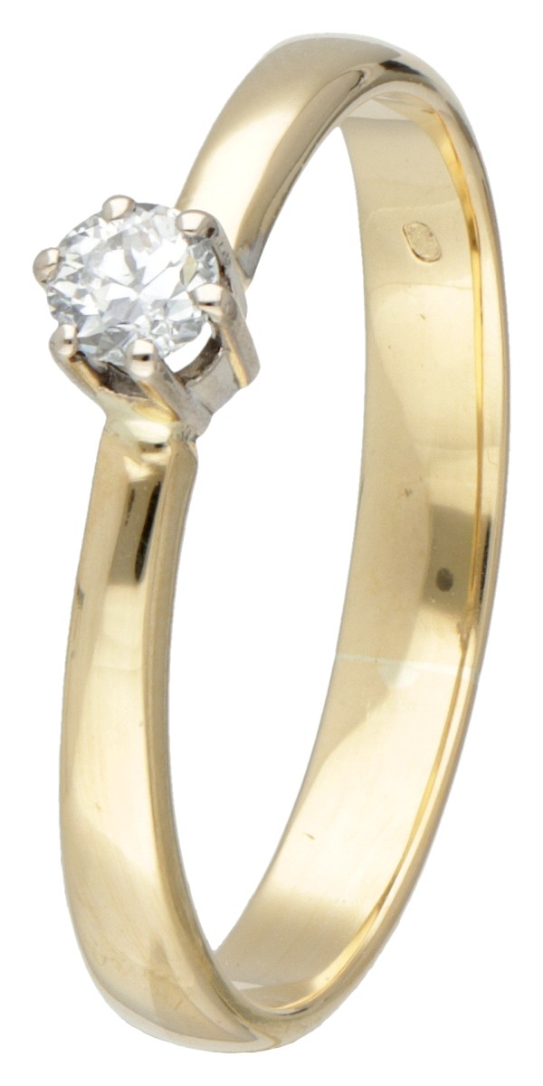 18 kt. Geelgouden solitair ring bezet met ca. 0.17 ct. diamant.
