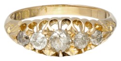 Antieke 18 kt. geelgouden Engelse 5-steens ring bezet met ca. 0.56 ct. diamant.