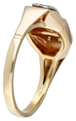 18 kt. Tricolor gouden retro tank ring bezet met ca. 0.12 ct. diamant.