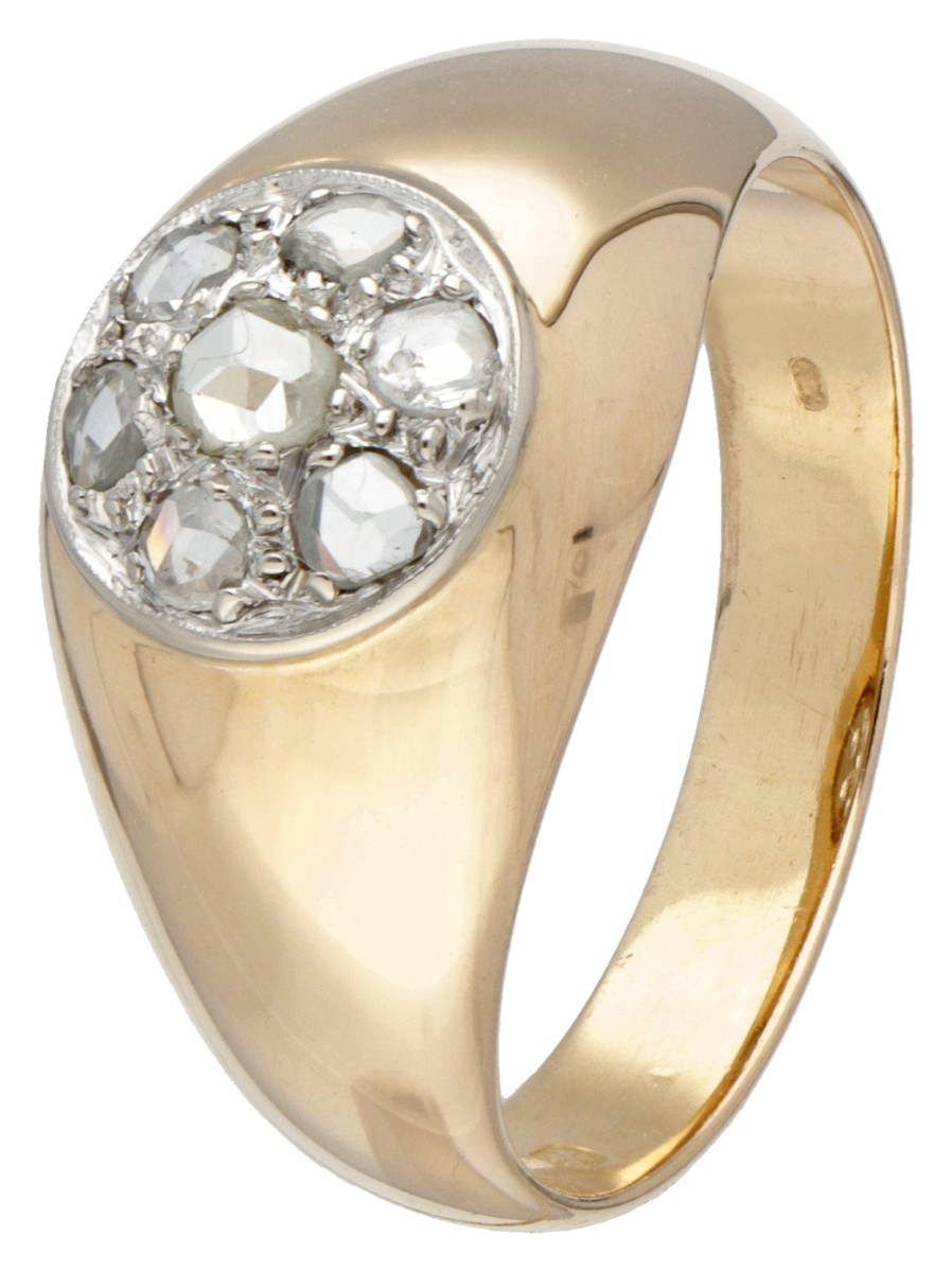 Vintage 18 kt. geelgouden 'Gypsy' rozet ring bezet met diamant.