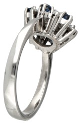 Vintage 14 kt. witgouden rozet ring bezet met ca. 0.38 ct. diamant en saffier.