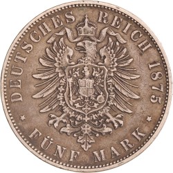 German states. Hessen-Darmstadt. Lüdwig III. 5 Mark. 1875 H.