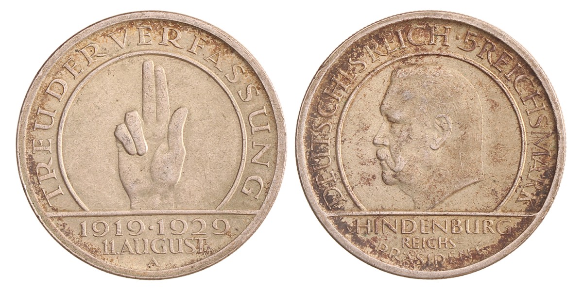 Germany. Weimar republic. 5 Mark - 10th anniversary of the Weimar constitution. 1929 A.