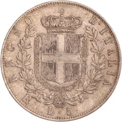 Italy. Kingdom. Vittorio Emanuele II. 5 Lire. 1876 R.