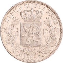 Belgium. Leopold II. 5 Francs. 1869.