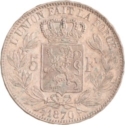 Belgium. Leopold II. 5 Francs. 1870.