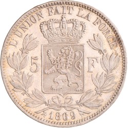 Belgium. Leopold II. 5 Francs. 1869.