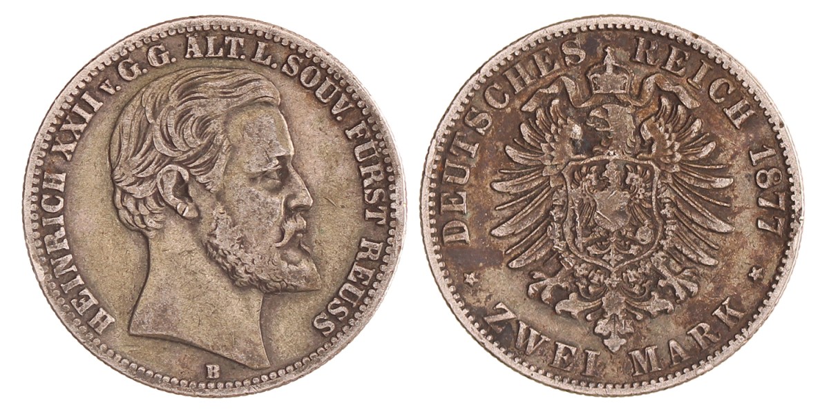 German states. Reuss - Older line. Heinrich XXII. 2 Mark. 1877 B.