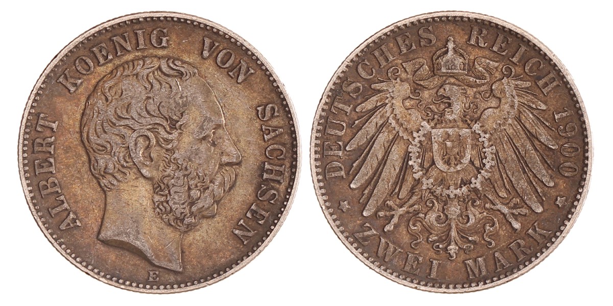German states. Saxony. Albert I. 2 Mark. 1900 E.