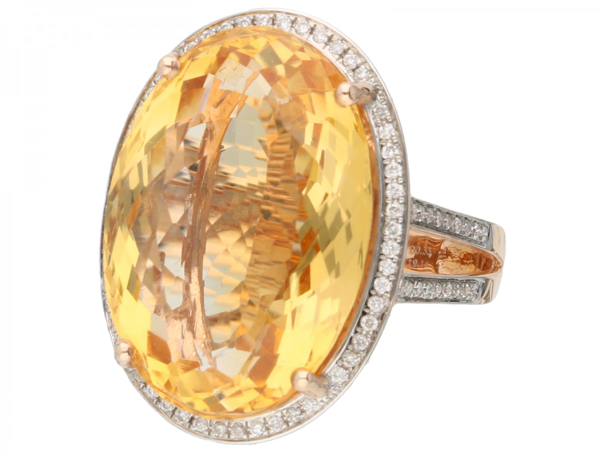 Rosegouden cocktail ring, met ca. 0.44 ct. diamant en natuurlijke citrien - 18 kt.
