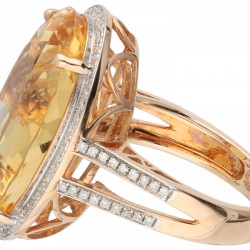 Rosegouden cocktail ring, met ca. 0.44 ct. diamant en natuurlijke citrien - 18 kt.