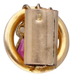 Antieke BWG 10K geelgouden schuifje van een horlogeketting bezet met opaal, glasgranaat en zaadparels.