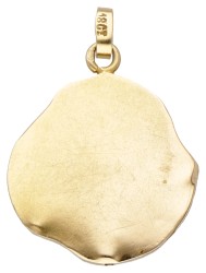 14 kt. Geelgouden art nouveau repoussé hanger met een sierlijke voorstelling van een vrouw.