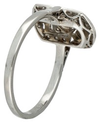 18 kt. Witgouden / Pt 850 platina art deco ring bezet met ca. 0.10 ct. diamant.