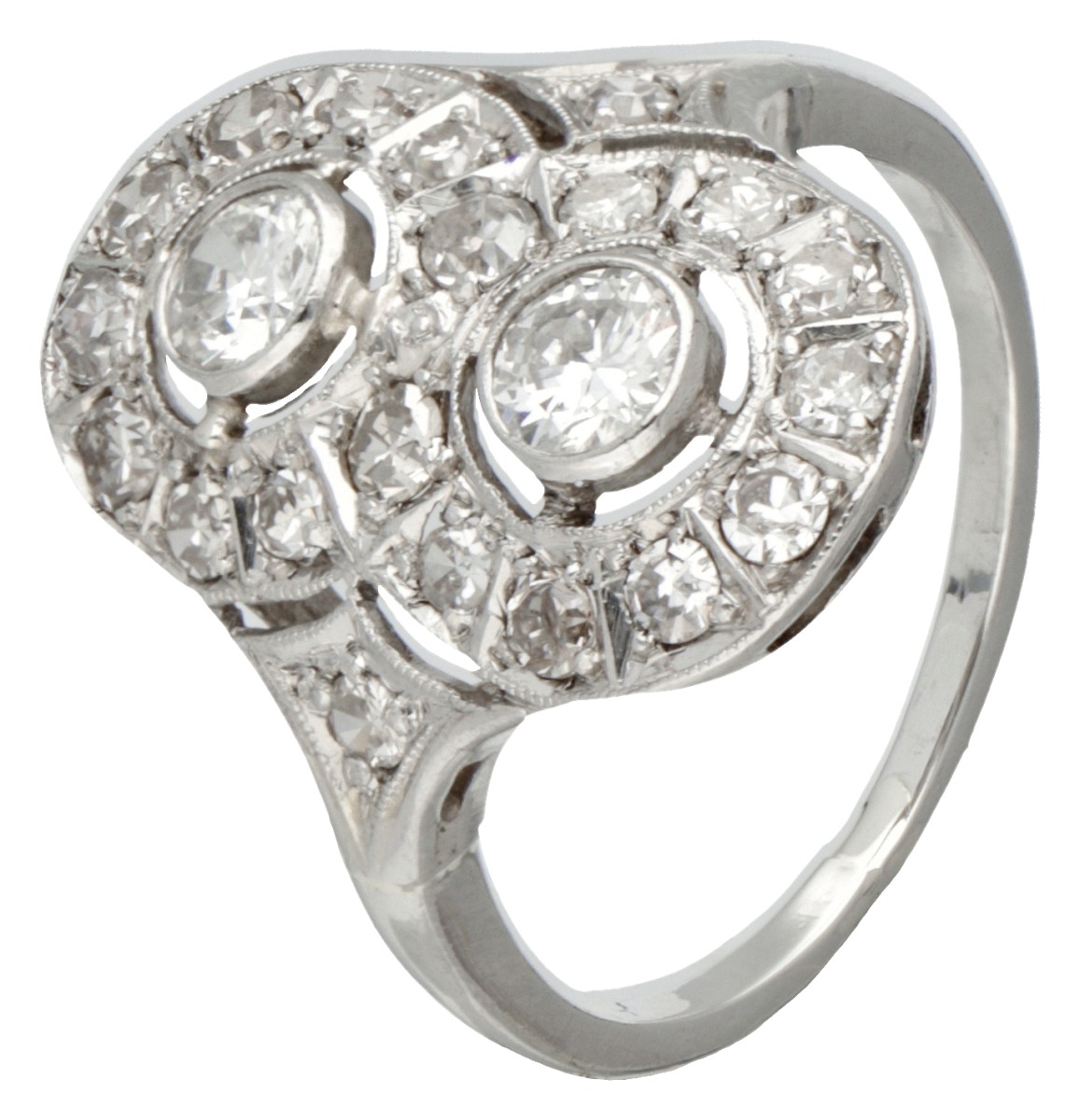 Art deco Pt 850 platina dinner ring bezet met ca. 0.65 ct. diamant.