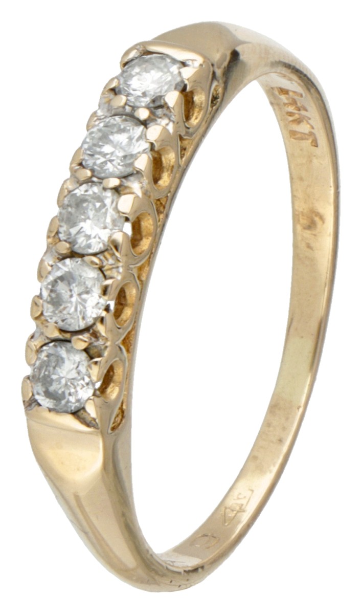 14 kt. Geelgouden rivière ring bezet met ca. 0.25 ct. diamant.