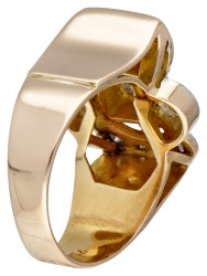 14 kt. Bicolor gouden tank ring bezet met ca. 0.42 ct. diamant.