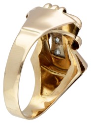 18 kt. Bicolor gouden retro tank ring bezet met roos geslepen diamanten.