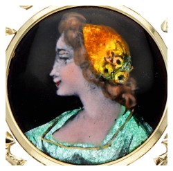 Vintage 14 kt. geelgouden Email d'Art Limoges hanger.