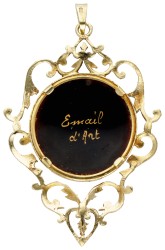 Vintage 14 kt. geelgouden Email d'Art Limoges hanger.