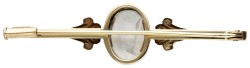 14 kt. Geelgouden vintage broche bezet met een parelmoer camee.