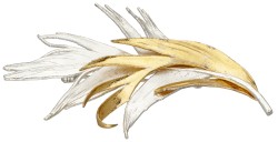 Verguld zilveren bladvormige broche door Deense designer Orla Eggert voor Flora Danica.