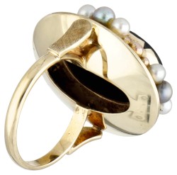 Vintage 14 kt. geelgouden ring bezet met parels en diamant.