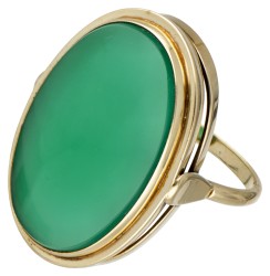 Vintage 14 kt. geelgouden ring bezet met ca. 6.15 ct. chrysophraas.