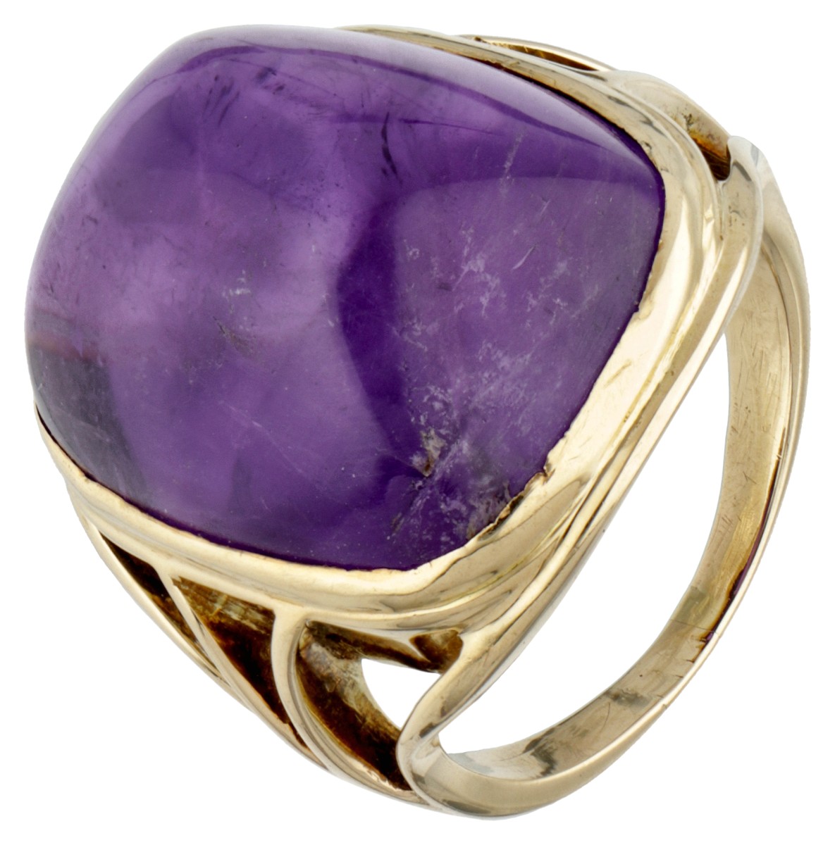 Vintage 14 kt. geelgouden ring bezet met ca. 23.00 ct. natuurlijke amethist.